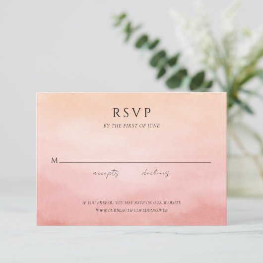 Elegant Tropical Sunset Watercolor Wedding RSVP Karte (Stehend Vorderseite)