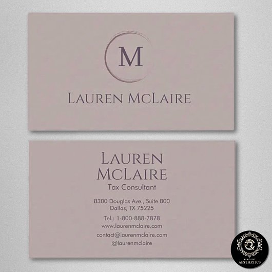 Elegant True Taupe Circle Monogram Visitenkarte