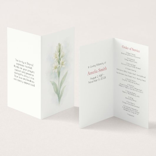 Elegant Tuberose Begräbnisorden des Serviceprogram (Innenseite und Außenseite)