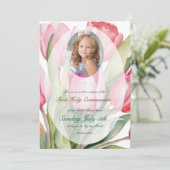 Elegant tulip First Communion Einladung (Stehend Vorderseite)