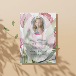 Elegant tulip First Communion Einladung