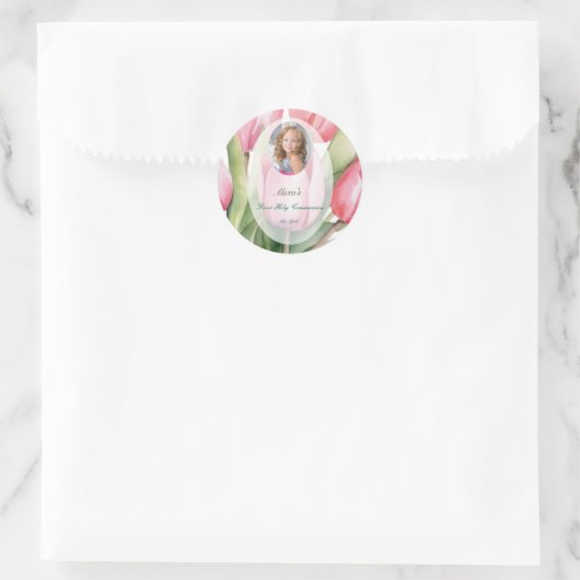 Elegant tulip First Communion Runder Aufkleber (Tasche)