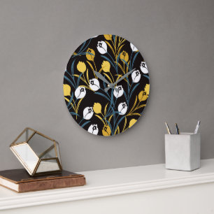 Elegant Tulip Floral Muster Große Wanduhr
