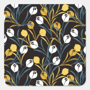 Elegant Tulip Floral Muster Quadratischer Aufkleber
