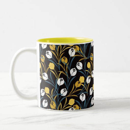 Elegant Tulip Floral Muster Zweifarbige Tasse (Links)