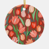Elegant Tulip Floral Pattern – Red & Peach Spring Keramik Ornament (Vorne)