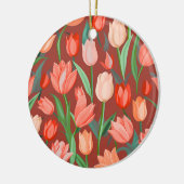 Elegant Tulip Floral Pattern – Red & Peach Spring Keramik Ornament (Links)