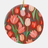 Elegant Tulip Floral Pattern – Red & Peach Spring Keramik Ornament (Hinten)