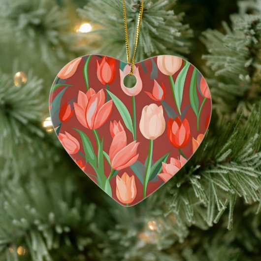 Elegant Tulip Floral Pattern – Red & Peach Spring  Keramik Ornament (Baum)