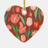 Elegant Tulip Floral Pattern – Red & Peach Spring  Keramik Ornament (Vorne)