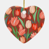 Elegant Tulip Floral Pattern – Red & Peach Spring  Keramik Ornament (Hinten)