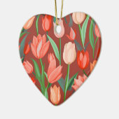 Elegant Tulip Floral Pattern – Red & Peach Spring  Keramik Ornament (Links)