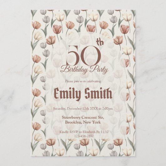 Elegant Tulip Themed Surprise Birthday Party Einladung (Vorderseite)