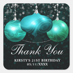Elegant Türkis Agate Christmas Baubles Geburtstag Quadratischer Aufkleber