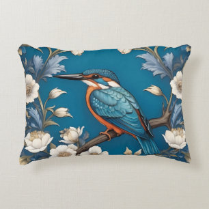 Elegant Türkis Kingfisher Bird Floral Dekokissen