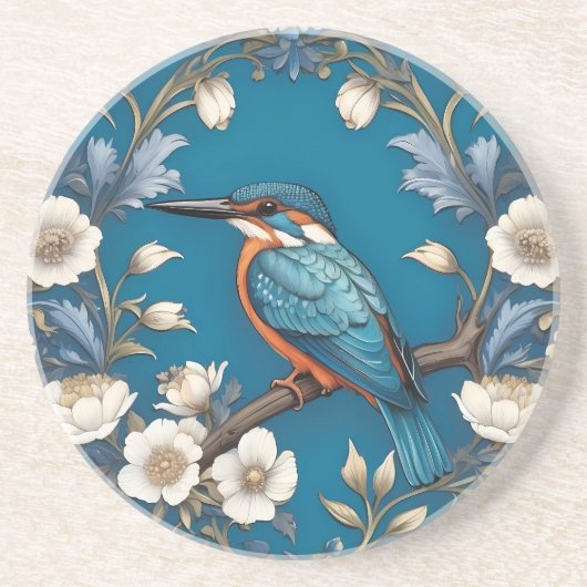 Elegant Türkis Kingfisher Bird Floral Getränkeuntersetzer (Vorne)