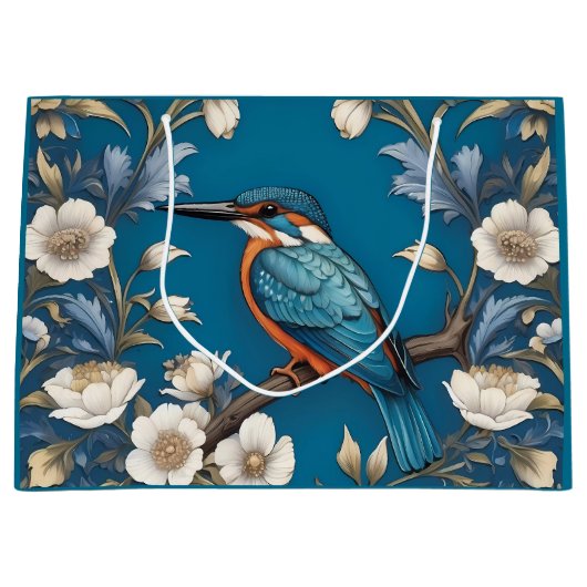 Elegant Türkis Kingfisher Bird Floral Große Geschenktüte (Vorderseite)