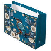 Elegant Türkis Kingfisher Bird Floral Große Geschenktüte (Vorderseite Schrägansicht)