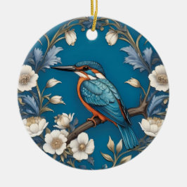 Elegant Türkis Kingfisher Bird Floral Keramik Ornament