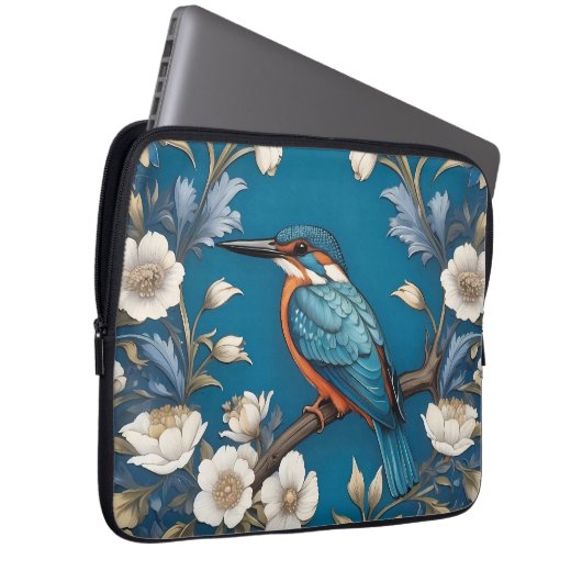 Elegant Türkis Kingfisher Bird Floral Laptopschutzhülle (Vorne Rechts)