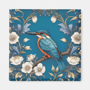 Elegant Türkis Kingfisher Bird Floral Magnet