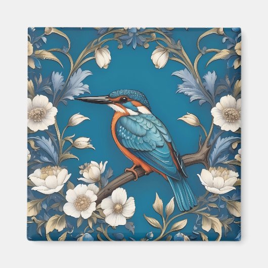 Elegant Türkis Kingfisher Bird Floral Magnet (Vorne)