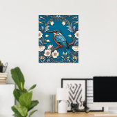 Elegant Türkis Kingfisher Bird Floral Poster (Heimbüro)