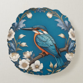 Elegant Türkis Kingfisher Bird Floral Rundes Kissen