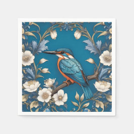 Elegant Türkis Kingfisher Bird Floral Serviette