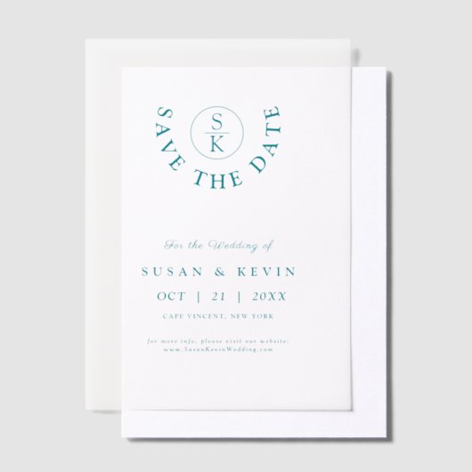 Elegant Türkis Monogram Wedding Save the Date Pergament Einladungen (Versetzt)