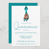 Elegant Türkis Sparkle High Heels Quinceañera Einladung (Vorne/Hinten)