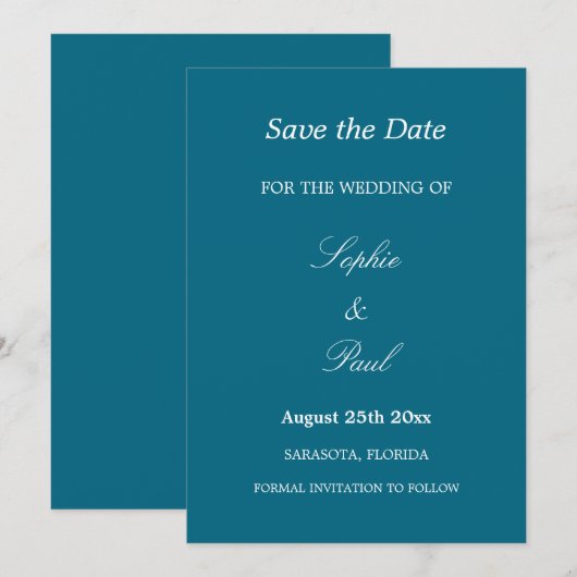 Elegant türkis Wedding Save the Date (Vorne/Hinten)