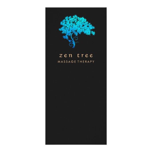 Elegant Türkis Zen Tree Logo Black Werbekarte (Vorne)