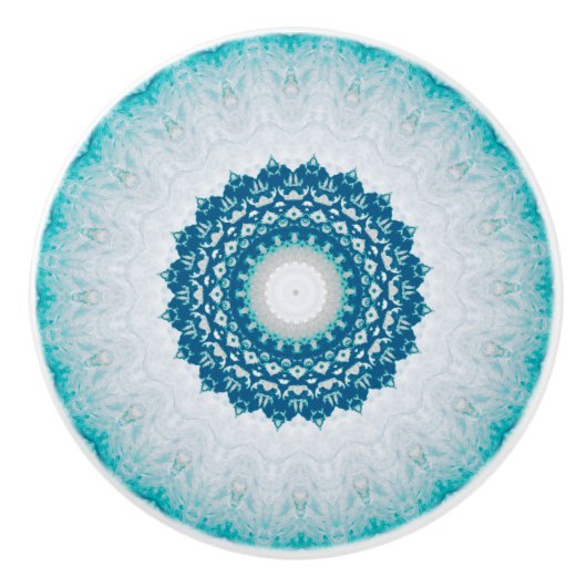 Elegant Türkise Blue Floral Mandala Keramikknauf (Vorderseite)
