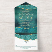 Elegant Türkise Geode Agate Wedding Real Foil All-in-One-Einladung (Innenseite)