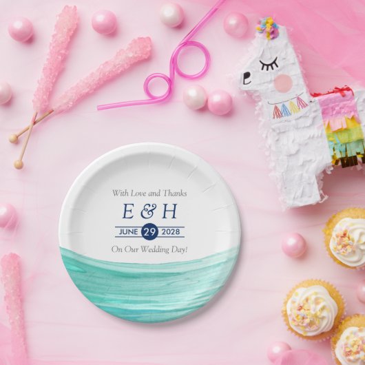 Elegant türkise Tides Beach Wedding Pappteller (Party)