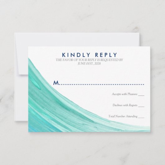 Elegant türkise Tides Beach Wedding RSVP Karte (Vorderseite)