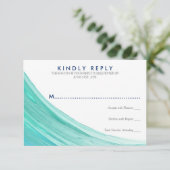 Elegant türkise Tides Beach Wedding RSVP Karte (Stehend Vorderseite)
