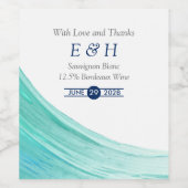 Elegant türkise Tides Beach Wedding Weinetikett (Einzelnes Label)
