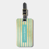 Elegant türkisfarbene Goldfolienfarbe gestreift Gepäckanhänger (Vorderseite vertikal)