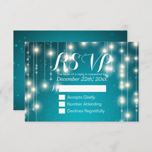 Elegant türkisfarbene String Lights Wedding RSVP A (Vorne/Hinten)