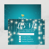 Elegant türkisfarbene String Lights Wedding RSVP A Karte (Vorne/Hinten)