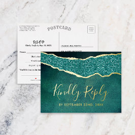 Elegant Turquoise Agate Wedding RSVP Real Folie Einladungspostkarte