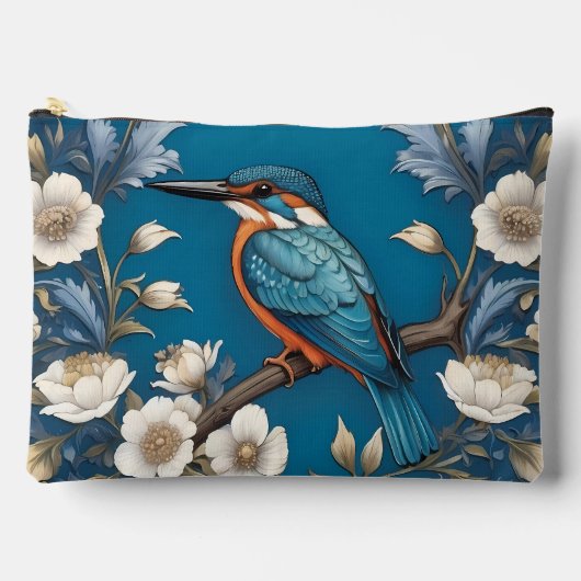 Elegant Turquoise Kingfisher Bird Floral  Zubehörtasche (Vorderseite)