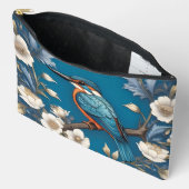 Elegant Turquoise Kingfisher Bird Floral Zubehörtasche (Offen)