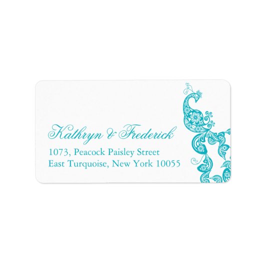 Elegant Turquoise Paisley Peacock Wedding Address Adressaufkleber (Vorne)