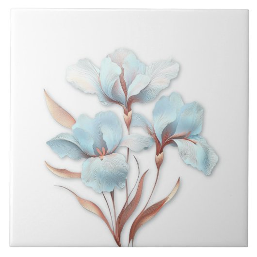 Elegant Turquoise Rose Gold Stylized Lilies Fliese (Vorderseite)
