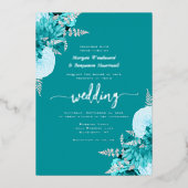 Elegant Turquoise Silver Floral Wedding Folieneinladung (Vorderseite)