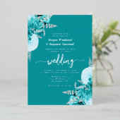 Elegant Turquoise Silver Floral Wedding Folieneinladung (Stehend vorne)