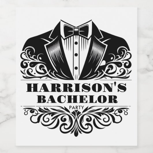 Elegant Tuxedo Bowtie Bachelor/Birthday Weinetikett (Einzelnes Label)